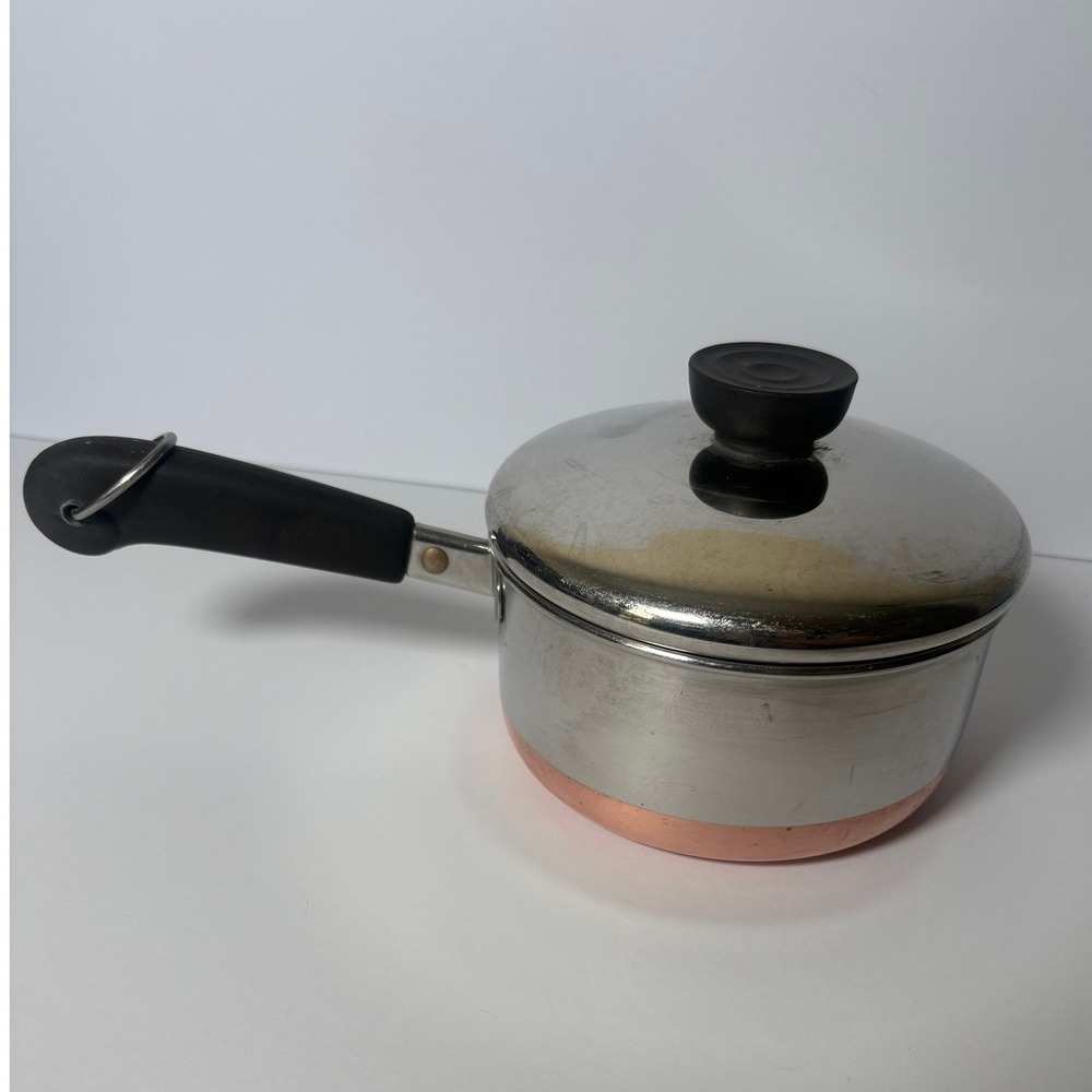 Revere Ware 1 Qt Copper Clad Bottom Stainless Steel Saucepan with Lid Vntg USA